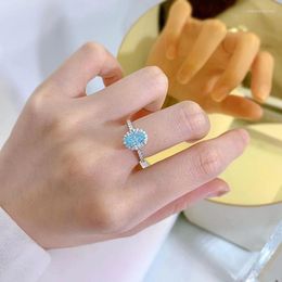 Cluster Rings Jewellery 202 S925 Silver High Carbon Diamond One Oval Sea Blue Zirconia 6 8 Radian Ring Female
