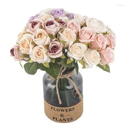 Decorative Flowers 12 Heads Artificial Korean Style Rose Flower Simulation Cloth Fake Flowes Wedding Bridal Bouquet Home Party Decoration