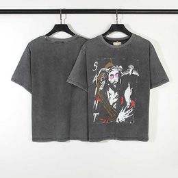 Yjzu New Style T-shirts for Men and Women Fashion Designer Saint Michael American High Street Joint Name Love Satan Limited Vintage to Make Old Washed Short-sleeved