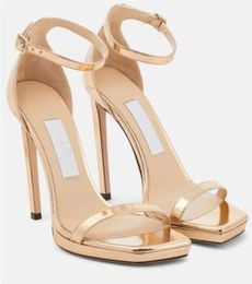 Women bride sandal heel platform shoes ALVA 120mm Satin Ankle Straps Luxury Gladiator Sandalias Wedding dress lady high heels Designer with box