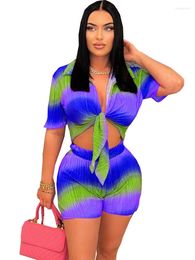 Women's Tracksuits Gradient Print Two Piece Active Set Women For Party Bandage Tops And Shorts High Waist Sexy Club Outfits Jogging Sets