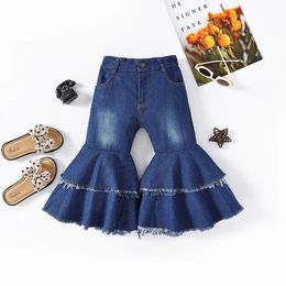 Nova Primavera Outono Crianças Meninas Calças Denim Babados Calças Flared Calças Crianças Menina Casual Jeans Denim Sino Calças Bottoms