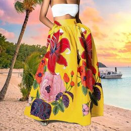 Skirts Ladies Bohemian Floral Print Maxi Skirt With Pockets 2023 High Waist Party Beach Loose Long Elegant Women Baggy