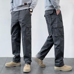 Men's Pants Mens Casual Cargo Multi Pocket Loose Straight Elastic Work Trousers Spring Autumn Cotton Joggers Male Plus Size 5XL