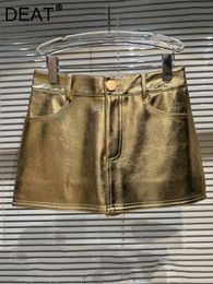 Skirts DEAT Fashion PU Leather Mini Skirt Women's Causal Shiny Solid Colour High Waist Wrap Hip Skirts Female Spring 11XX1224 230609