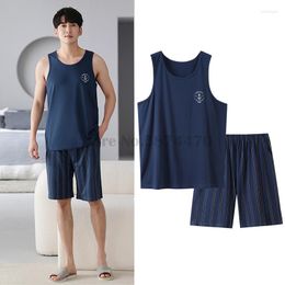 Men's Sleepwear Summer Men's Pajamas Suit Modal Vest Shorts Two-Piece Loungewear Loose Casual Light Boy Home Wear Plus Size 4XL