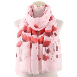 Luxury-2020 New Poppy Print Fringe Scarf Shawls Women Long Soft Flower Floral Pattern Wrap Scarves Hijab 4 Color314a