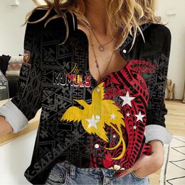 Women's Blouses Custom Papua Guinea Independence Day 3D Print For Women Casual Shirt Oversize Tops Long Sleeve Shirts Loose Button