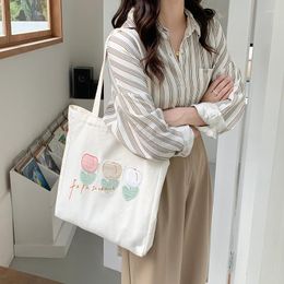 Evening Bags Cute Embroidered Tulip Canvas Shoulder Bag Women Large Capacity Leisure Tote Student Book Lady Eco-friendly Shopping