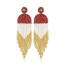 Long Boho Statement Beaded Tassel Dangle Earrings Big Large Bohemian Handmade Seed Bead Drop Earrings for Women