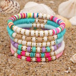 Strand Rainbery Bohemian Ethnic Bracelet Simple Stainless Steel Beads Women's Colourful Clay Beaded Handmade Jewellery Summer