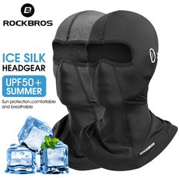 Cycling Caps Masks ROCKBROS Cool Men's Hat Summer Anti-UV Bike Helmet Full Face Mask Motorcycle Balaclava Ice Silk Breathable Dustproof Cycling Cap 230609