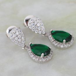 Dangle Earrings Latest Design Silver Colour Green Cubic Zirconia For Women Fashion Jewellery AE488