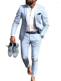 Men's Suits Light Blue Coat Pants Men 2pcs Blazer Business Casual High-quality Men's Suit Wedding Costume Blazer(Jacket Tie)