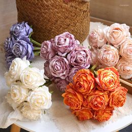 Decorative Flowers Artificial Fake Flower Dry Burning Rose Bouquet Wedding Pography Simulation Props Home Living Room Purple Roses Decor