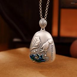 Pendant Necklaces YH Blue Heart Sutra Retro Ethnic Style Bergamot Lotus Personality Versatile Hanging Neck