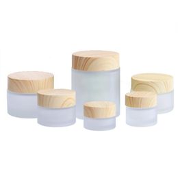 Frosted Glass Jar Cream Bottles Round Cosmetic Jars Hand Face Cream Bottle with Wood Grain Cap 5g-10g-15g-30g-50g-100g Khivv