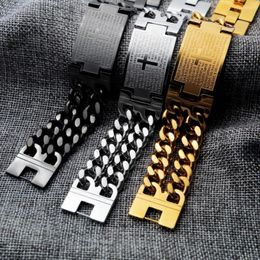 Link Bracelets Charming 316L Stainless Steel Silver Color/Gold Color/Black Bible Cross 2 Rows Cuban Chain Jewelry Mens Womens Bracelet