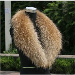 Women's or Men's Fur Scarves With 100% Real Raccoon Fur Collar for Down Coat Nature Colour Varies Size From Length 75-100239z