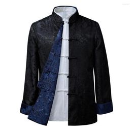 Jaquetas masculinas Tang Terno Casaco Retrô Manga Comprida Reversível Estilo Chinês Roupas Tradicionais Manter Quente Gola Longa Camisa Vintage