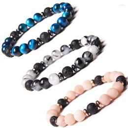 Charm Bracelets Natural 8mm Black Lava Volcanic Stone Stretch Beaded For Men Women Couples Healing Yoga Jewellery Accessories Gift