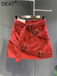 Skirts DEAT Fashion Adjustable Strap Design Denim Skirt Women's Solid Color High Waist Sexy A-line Mini Skirts Spring 11XX0700 230609