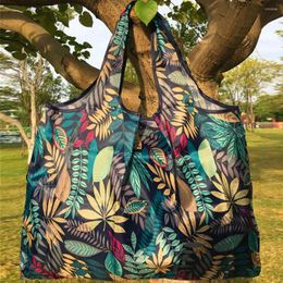 Storage Bags Foldable Shopping Bag Reusable Large-capacity Handbags Travel Grocery Eco-Friendly Flower Leaves Printing Tote
