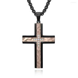 Pendant Necklaces Intermittent Electric Hammer Nlaid Zircon Cross Vintage Bark Pattern Male And Female Couple Necklace