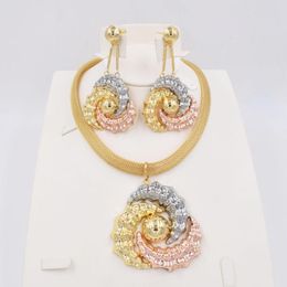 Necklace Earrings Set High Quality Dubai Gold 3color Jewelry For Women African Beads Jewlery Fashion Earring