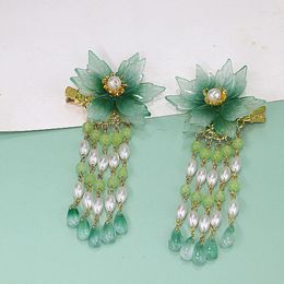 Hair Clips Lovely Green Flower Long Women Clip Hairpin Headdress