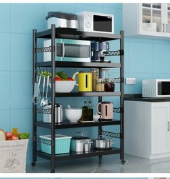 Wholesale kitchen shelving 5 floor to floor multilayer microwave shelving with wheeled storage Multifunctional oven pot rack Storage shelving