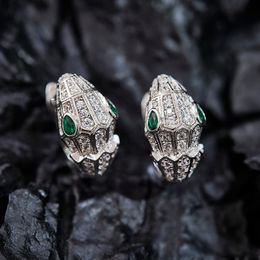 2024Designer Collection Stud Earrings Inlay Czech Zircon Diamond Plated Gold Colour White Green Eyes Snake Serpent Snakelike Ear Clip