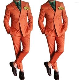 Men's Suits Formal Orange Men Double Breasted Wedding Tuxedos Masculino Groom Casual Dinner Costume Homme Jacket Pants Slim Fit Blazer