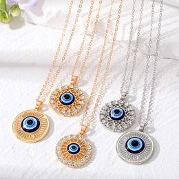 Turkish Evil Eye Necklace For Women Hollow Crystal Flower Lucky Blue Eye Pendant Choker Necklace