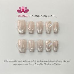 False Nails Handmade Press On Nails Ballerina Eye Cat Design Coffin Manicuree Decoration Wearable Full With Glue Acrylic Nail For Girls 230609