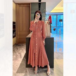 Casual Dresses 22 Spring And Autumn Retro Daily Out Of The Street Magnanimous Bright Red Bird Check Waist Shirt Dress Long Skirt