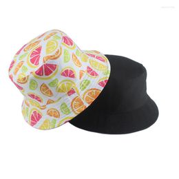 Berets Panama Bucket Hat Men Women Casual Fruit Lemon Pineapple Banana Print Bob Hats Streetwear Hip Hop Caps Summer Fisherman