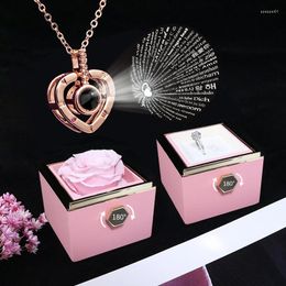 Pendant Necklaces 100 Languages I Love You Projection Necklace With Rotating Rose Gift Box 2023 Creativity Design Romantic Luxury Jewellery