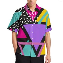 Men's Casual Shirts Geo Print Memphis Triangles Vacation Shirt Hawaiian Stylish Blouses Mens Pattern Plus Size 4XL