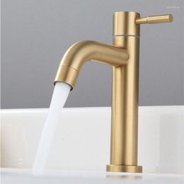 Bathroom Sink Faucets Brush Gold Basin Faucet Single Cold Lever Tap Mixer Water Decked 304 SUS