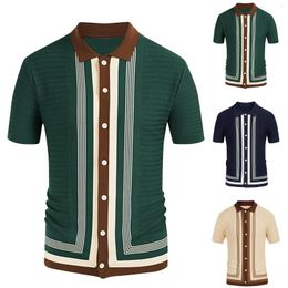 Men's Casual Shirts Men's Spring Summer Striped Lapel Short Sleeve Knitwear Tops Classic For Men Ropa Hombre