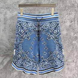 Men's Shorts Embroidered Men Sweatpant Social Club Outfits Blue High Quality Vintage Paisley Print Cashmere Knitted