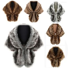 Scarves Women Fashion Leopard Faux Fur Shawl Noble Cloak Wrap Ladies Wedding Winter Evening Dresses Warm Stole Shrug Scarf