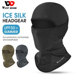 Cycling Caps Masks WEST BIKING Summer Cycling Balaclava Ice Silk Cooling Breathable Full Face Caps Sun UV Protection Bicycle Fishing Sport Hats Men 230609