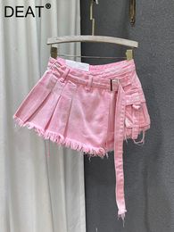 Skirts DEAT Fake Two Patchwork Burrs Denim Shorts Skirts Women's Bandage Solid Color High Waist Skirt Female Summer 11XX1798 230609