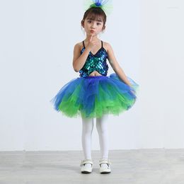 Stage Wear Children's Latin Dance Costume Pompous Gauze Skirt Sequin Girl Ballet Performance
