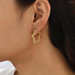 Hoop Earrings Gothic Geometric Stars Huggie Women Girl Punk Twist Gold Plated Metal Square Double Layer Beaded Ear Rings Jewellery