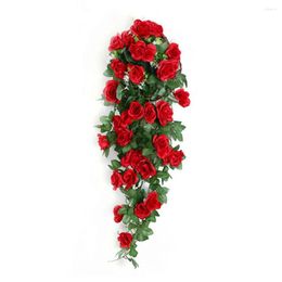 Decorative Flowers Artificial Silk Rose Swag Garland Hanging For Wall Christmas Fake Plants Leaves Romantic Wedding Decoration