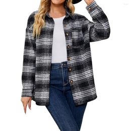 Women's Blouses Women's Shirt 2023 Autumn Winter Ladies Long Checkered Jacket Cardigan Single-breasted Warm Pockets Casual Sleeves Coat