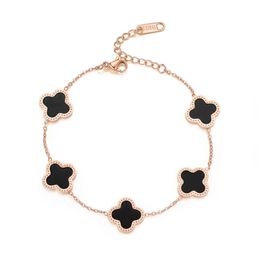 Charm-Armbänder, Halsketten, japanische und koreanische Mode, vierblättriges Fünf-Blumen-Armband, weibliches Glücksgras-Pfau-weißes Fritillaria-Armband aus 18 Karat Roségold